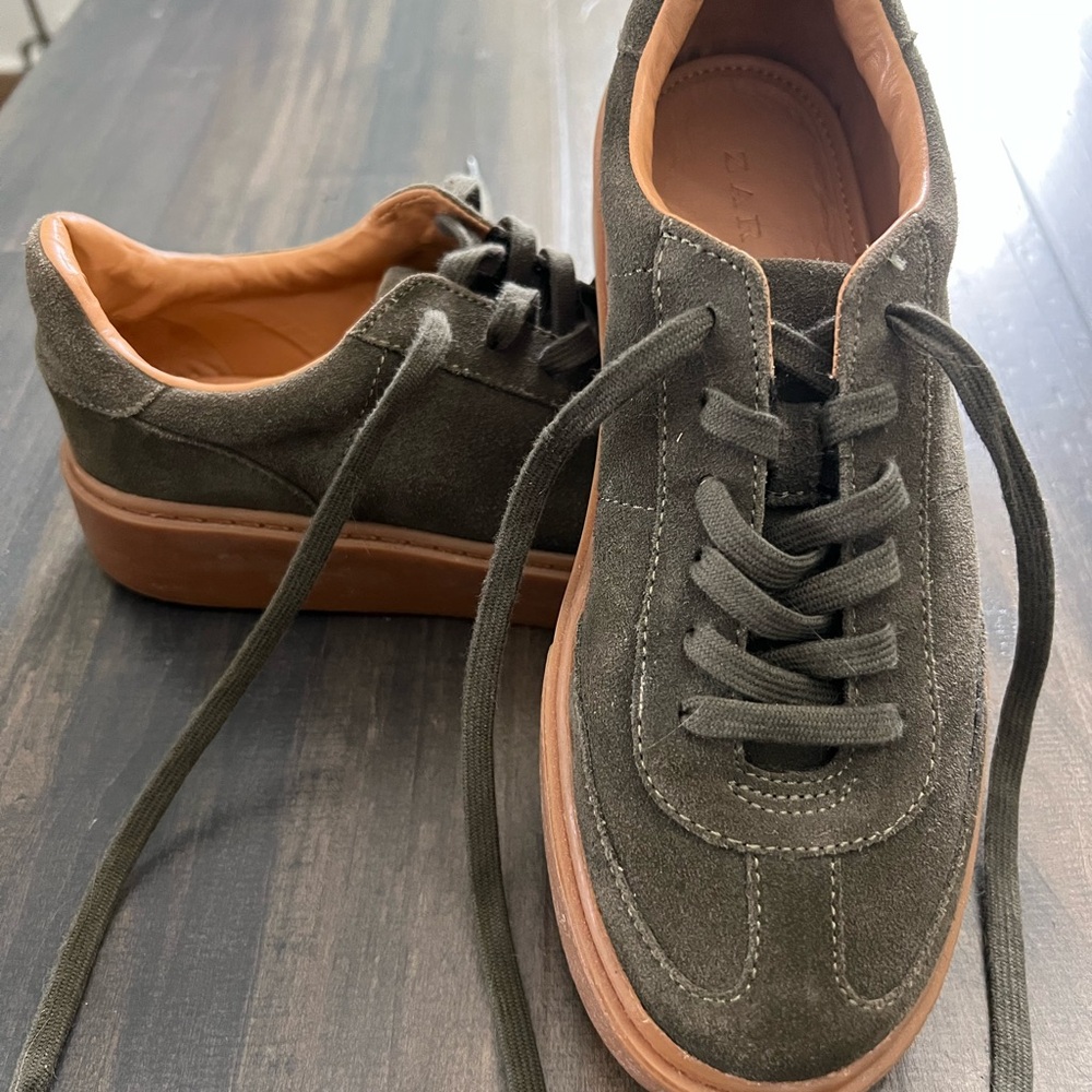 Zara Olive Green Suede Women's Sneakers